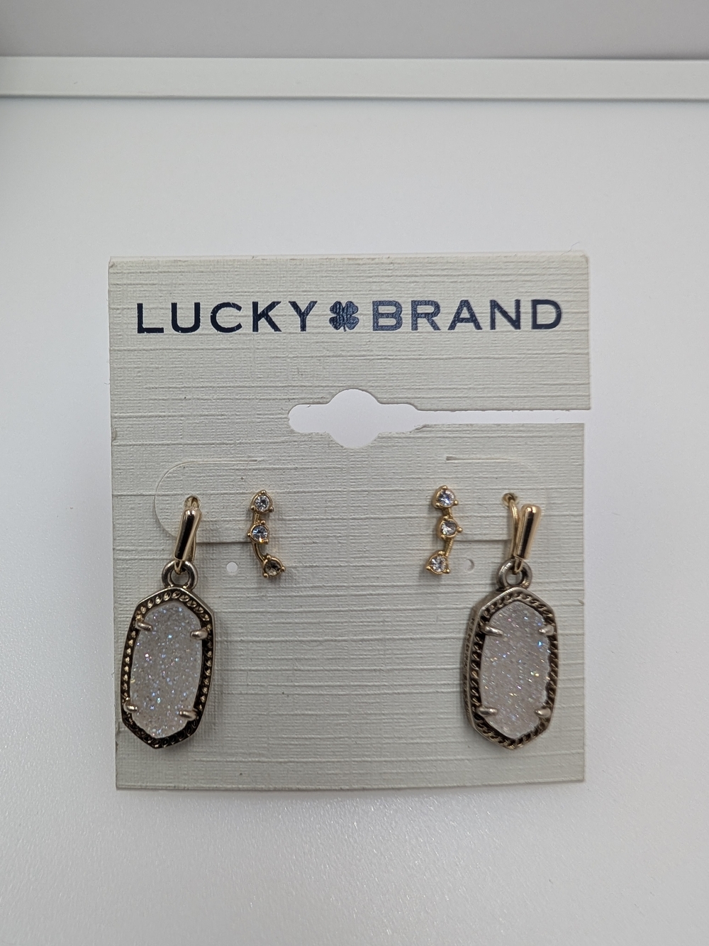 Lucky Brand NWT Druzy Drop & Crystal Crawler Earrings 2 Pair Set M117